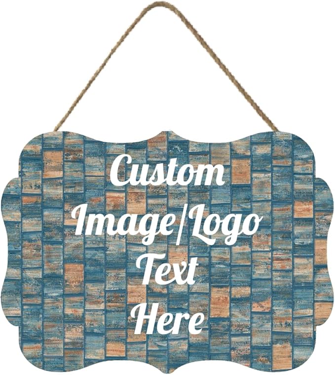 Personalized Wooden Welcome Sign for Front Door & Home - Customized Image/Text Hanging Sign Farmhouse Decor, 11.2 * 8 Inch-Ruum Studio Home