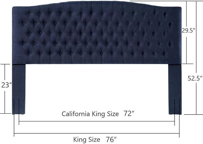 24KF Upholstered Tufted Button Linen Fabric Headboard,Comfortable Fashional Headboard King/CA King Size,Navy Blue-Ruum Studio Home