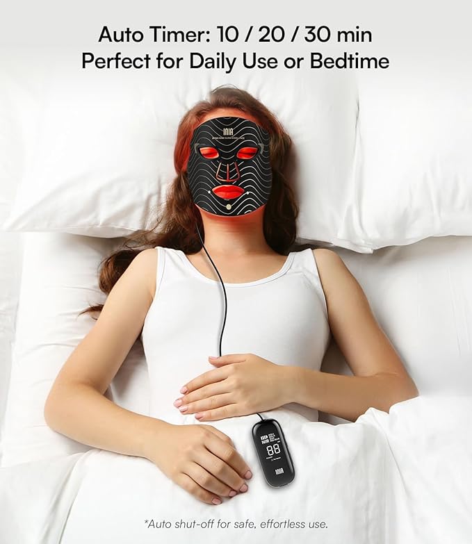 INIA Red Light Therapy Mask for Face – 4 Light Modes with 850nm NIR, Red & Blue LED Light Therapy, 2600mAh Rechargeable LED Face Mask for Anti-Aging, Skin Firming & Radiant Glow at Home-Ruum Studio Home