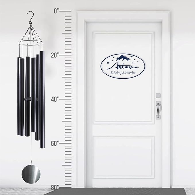 ASTARIN 78 Inch Wind Chimes for Outside with 6 Tubes Tuned Relaxing Melody, Extra Large Wind Chimes Outdoor Deep Tone for Patio, Backyard, Garden, and Outdoor Decor,Black-Ruum Studio Home