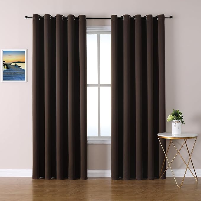 ChrisDowa Brownout Curtains 70 inches Wide for Bedroom - 2 Panels Set Extra Wide Grommet Thermal Insulated Room Darkening Curtains for Living Room (Brown, 70 x 84 Inch)-Ruum Studio Home