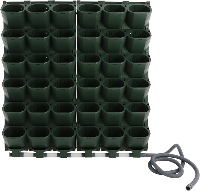 36 Pockets Hanging Planter Bags, Vertical Wall Mounted Plant Planting Grow Bags, Stackable Wall Planter with Timer, Self Watering Hanging Planters for Outdoor Indoor Garden-Green-Ruum Studio Home