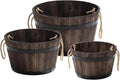 IDZO Set of 3 Wooden Flower Boxes Outdoor, Durable Acacia Wood Barrel Planters for Outdoor Plants with Ergonomic Handles, Drainage Holes, Multiple Sizes Wood Bucket Planter for Home Décor-Ruum Studio Home