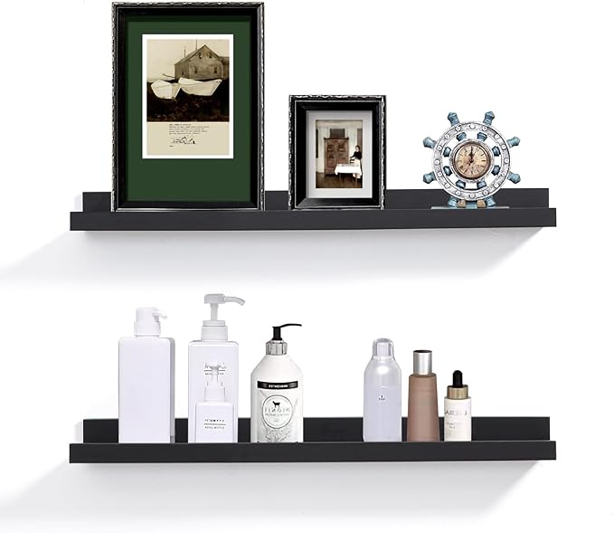 Black Floating Shelves for Wall 24 Inch Wall Shelves with Lip Modern Picture Ledge Shelf Wall Mount Photo Shelves Room Decor Hanging Book Shelves Set of 2 for Bedroom Living Room Bathroom Kitchen-Ruum Studio Home