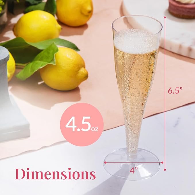 Prestee 100 Pack Clear Plastic Champagne Flutes - 4.5 oz Durable Disposable Champagne Glasses for Parties, Weddings, Toasting and Large Celebrations - Elegant Wine Glasses Stemware for Easy Cleanup-Ruum Studio Home