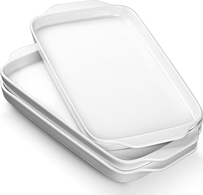 Dizada Large Serving Platter with Handles, 16" x 9" Porcelain Serving Tray, White Rectangular Platters for Entertaining & Serving Food, Serving Trays for Party, Appetizer, Charcuterie - Set of 3-Ruum Studio Home