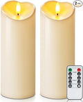 Homemory 3"x8" Outdoor Waterproof Flameless Candles, LED Candles, Battery Operated Candles with Remote and Timers, Electric Fake Plastic Pillar Candles, Dark Ivory, Set of 2-Ruum Studio Home