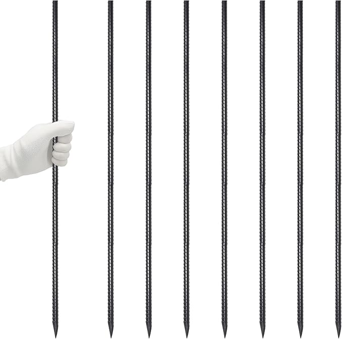 VVOKGO Rebar Stakes 48 Inch 8-Pack Concrete Form Stakes Heavy Duty Straight Ground Anchors, 3/8" Diameter Metal Steel Spikes with Chisel Point End for Plant Support, Garden Border,Landscape Edging-Ruum Studio Home