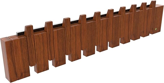Wall Mounted Piano Key Hanger | Flip Style Hook | Entrance Wall Art Hook, Made of Oak Wood (3 Times Painted, 4 Times Polished) (LED Walnut, 10Hooks)-Ruum Studio Home