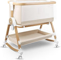 4 in 1 Baby Bassinet, Bassinets Bedside Sleeper with Wheels and Storage Basket, Adjustable 7 Heights Bedside Sleeper with Mosquito Net, Breathable Mesh Rocking Bassinet for Baby-Ruum Studio Home