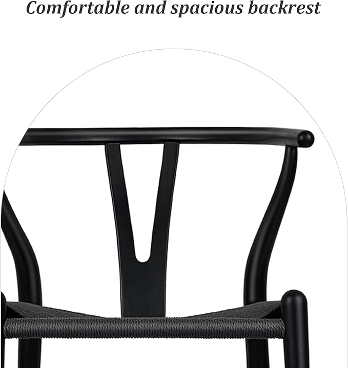 Wishbone Chair Natural Solid Wood Dining Chair/Hans Vegner Y Chair Rattan and Wood Accent Armrest Chairs Set of 2 (Ash Wood - Black)-Ruum Studio Home