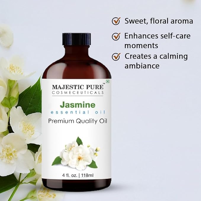 Majestic Pure Jasmine Essential Oil with Glass Dropper - Huge 4 Fl Oz - 100% Pure and Natural Jasmine Oil - Premium Grade Essential Oils for Diffuser, Aromatherapy, Soap and Candle Making-Ruum Studio Home