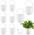 Self-Watering Pots for Indoor Plants, 8-Pack 6.7'' Self Watering Planter with Drainage Holes, Small African Violet Pots with Water Indicator, Clear Wick Pot, White-Ruum Studio Home