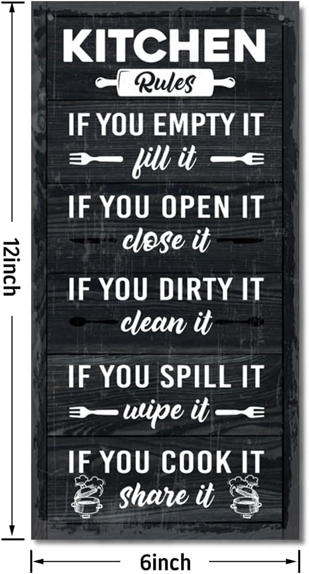 Hanging Kitchen Rules Wood Decor Sign, Rustic Kitchen Wooden Signs, Printed Wood Wall Art Sign, Kitchen Door Rules Rustic Sign, Hanging Wood Sign Kitchen Decor, Funny Farmhouse Kitchen Wall Décor A1-Ruum Studio Home