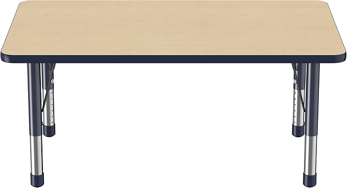 FDP Rectangle Activity School and Classroom Kids Table (30 x 48 inch), Chunky Toddler Legs, Adjustable Height 15-24 inches - Maple Top and Navy Edge-Ruum Studio Home