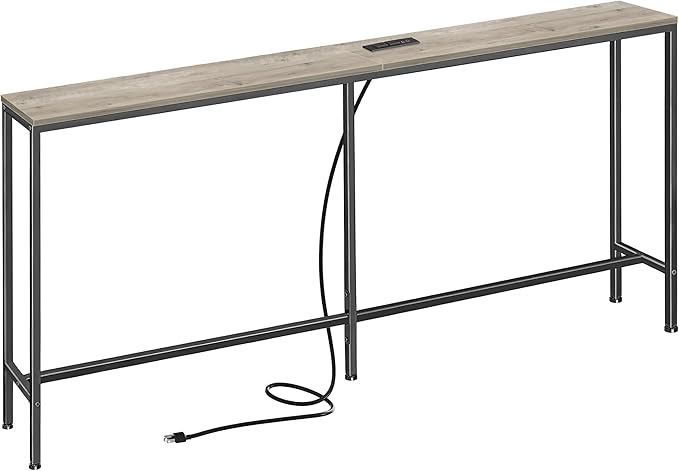SUPERJARE 70 Inch Console Table with Outlet, Narrow Entryway Table for Living Room, Oak-Ruum Studio Home