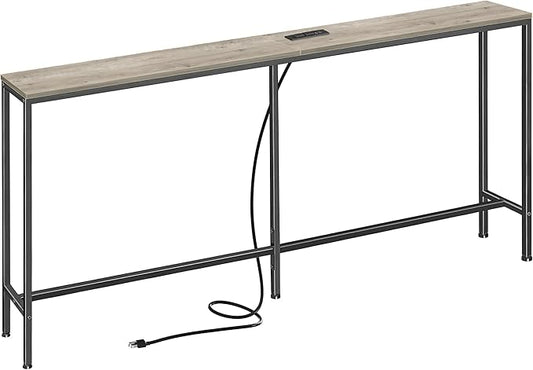 SUPERJARE 70 Inch Console Table with Outlet, Narrow Entryway Table for Living Room, Oak-Ruum Studio Home