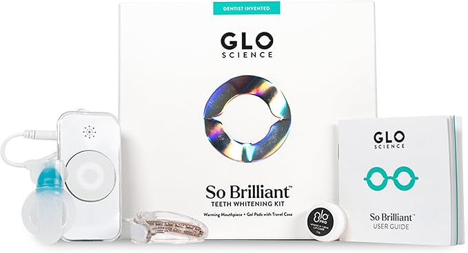 GLO Science So Brilliant Teeth Whitening Kit – Patented Warming Mouthpiece with LED Light Technology, Whitening Gel w/ 6% Hydrogen Peroxide, Lip Balm – Fastest Way to Whiter Teeth, Sensitivity Free-Ruum Studio Home