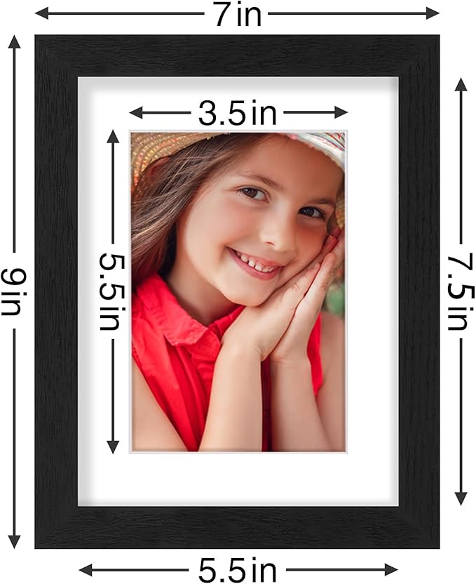 Vittanly 6x8 Picture Frames Set of 9, Shatter Resistant Plexiglass, Display 4x6 Pictures with Mat or 6x8 without Mat, Photo Frames for Wall or Tabletop, Engineered Wood, Black-Ruum Studio Home
