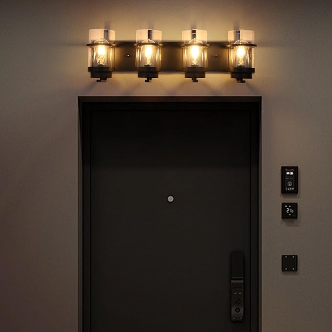 Bathroom Vanity Light Fixtures,4 Lights Matte Black Vanity Lights, Industrial Black Wall Sconces 4 Lights,Farmhouse Bathroom Lights(Bulbs not Included)-Ruum Studio Home
