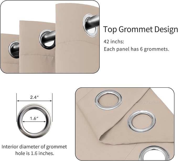 Easy-Going Blackout Curtains for Bedroom, Solid Thermal Insulated Grommet and Noise Reduction Window Drapes, Room Darkening Curtains for Living Room, 2 Panels(42x63 in, Beige)-Ruum Studio Home