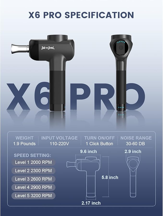 BOB AND BRAD X6 Pro Massage Gun Deep Tissue Percussion with Metal Head Therapy, Professional Muscle Massage Gun for Athletes, Electric Massager Gun for Pain Relief-Ruum Studio Home