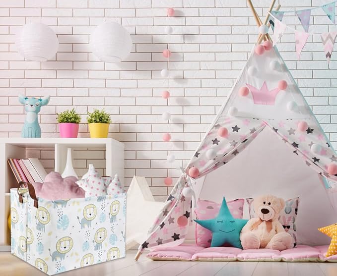 HIYAGON Baby Storage Baskets kids Toy Basket for Boy and Girls Gift Basket Empty Cute Storage Bin Organizer Box Rectangular Animal Room Decor for Books(Lion)-Ruum Studio Home