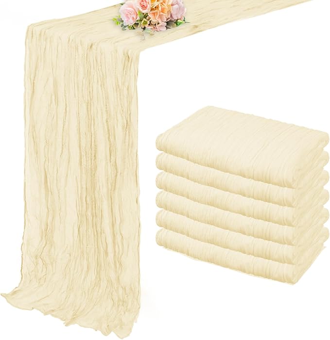 10FT 6 Pack Beige Cheesecloth Table Runner 20 x 120 Inch Long Rustic Gauze Fabric Cheese Cloth Table Runner for Wedding Bridal Baby Shower Table Decorations Boho Sheer Birthday Party Table Decor-Ruum Studio Home