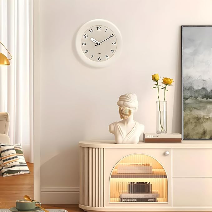 Kesin Wooden Wall Clocks 12 Inch Silent Non Ticking Wall Clocks Battery Operated - Wood White Modern Office Simple Minimalist Clocks Decorative for Kitchen, Home,Bedroom, Office, Home, Living Room-Ruum Studio Home