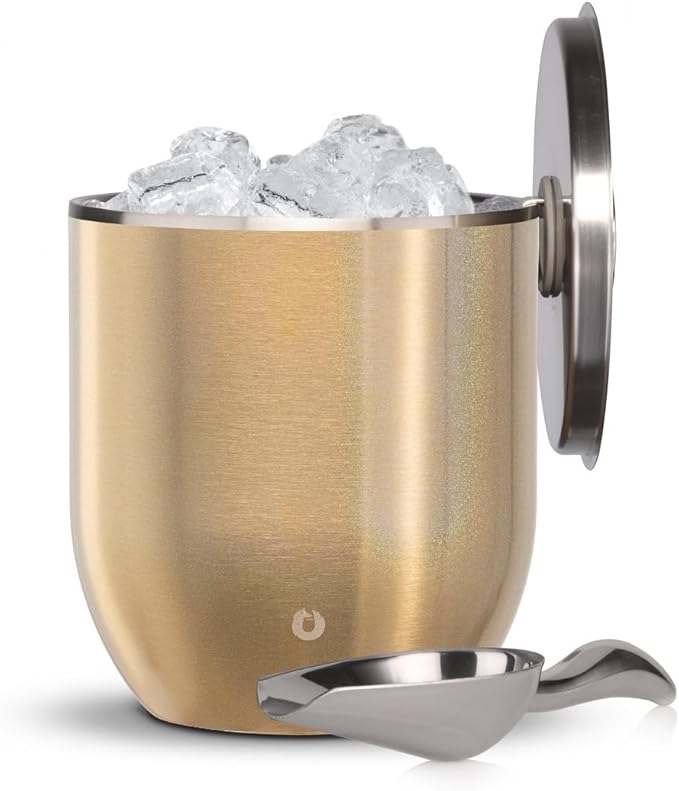 SNOWFOX Plus, Premium Vacuum Insulated Stainless Steel Ice Bucket with Lid/Scoop,Home Bar Accessories,Elegant Bartending Ice Buckets for Parties,Beautiful Outdoor Supplies,3L,Shimmer Gold-Ruum Studio Home