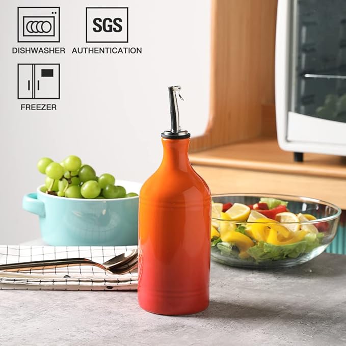 Sweejar Ceramic Olive Oil Dispenser Bottle, Opaque Oil Cruet Protects Oil to Reduce Oxidation, Suitable for Oil, Vinegar, Coffee Syrups & Other Liquids, Pack of 1, 15.5 Fl Oz (Gradient Orange)-Ruum Studio Home
