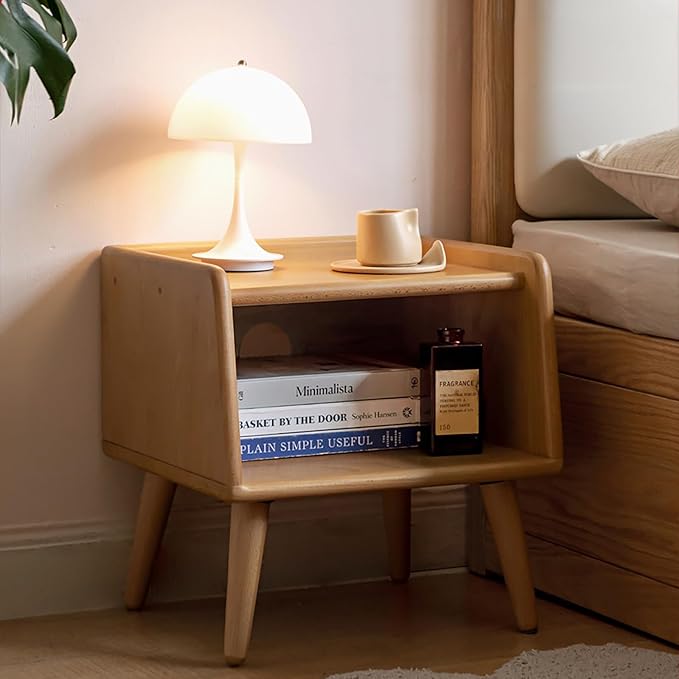 Small Nightstand, 100% Solid Oak Wood Bedside Table, Mid Century Modern Nightstand with Open Storage,Storage Cabinet for Bedroom (2pc Natural Color)-Ruum Studio Home