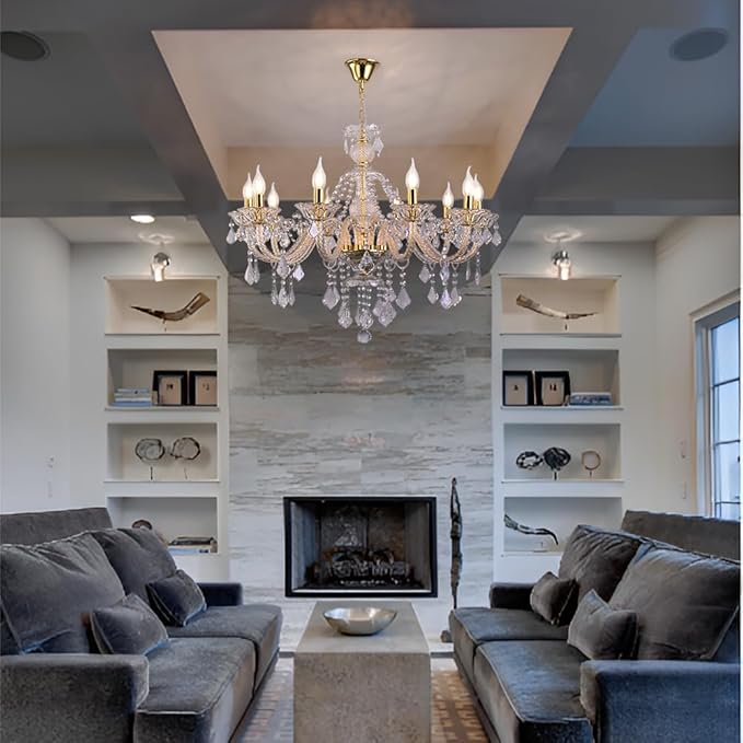 10-Light Crystal Chandelier Clear K9 Crystal Luxury Ceiling Light Fixture Flush Mount Pendant Lighting for Living Room Dining Room Bedroom Kitchen Hallway Entryway-Ruum Studio Home
