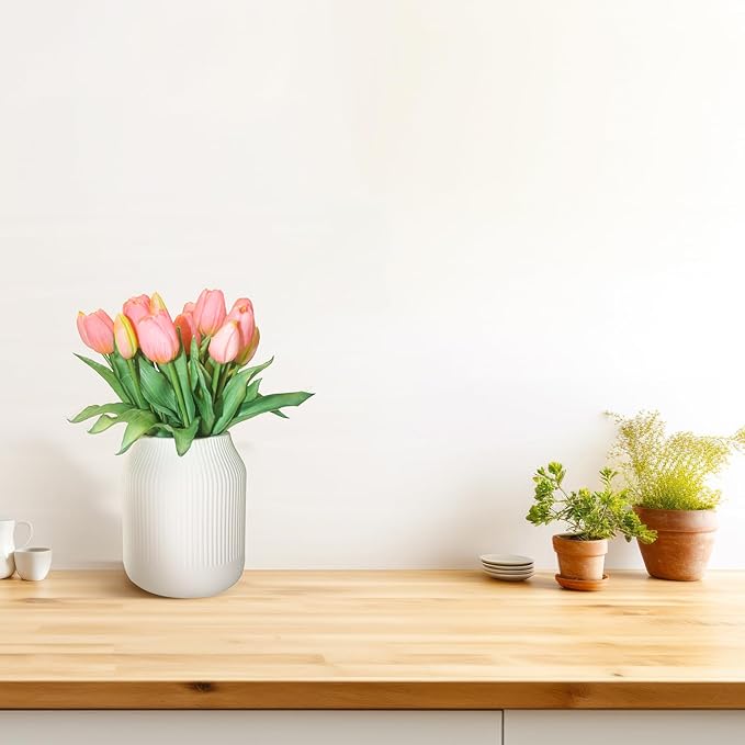 15pcs Artificial Tulips Flowers, Fake Tulips Real Touch, Faux Latex Bouquets, for Party Wedding Home Room Decoration (Pink)-Ruum Studio Home