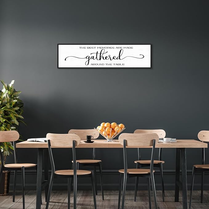 The Best Memories Are Made Gathered Around The Table Wall Decor: Farmhouse Kitchen Wall Art Framed Large Rustic Kitchen Sign Modern Dining Room Wall Decor Hanging Wall Plaques 12"x40"-Ruum Studio Home