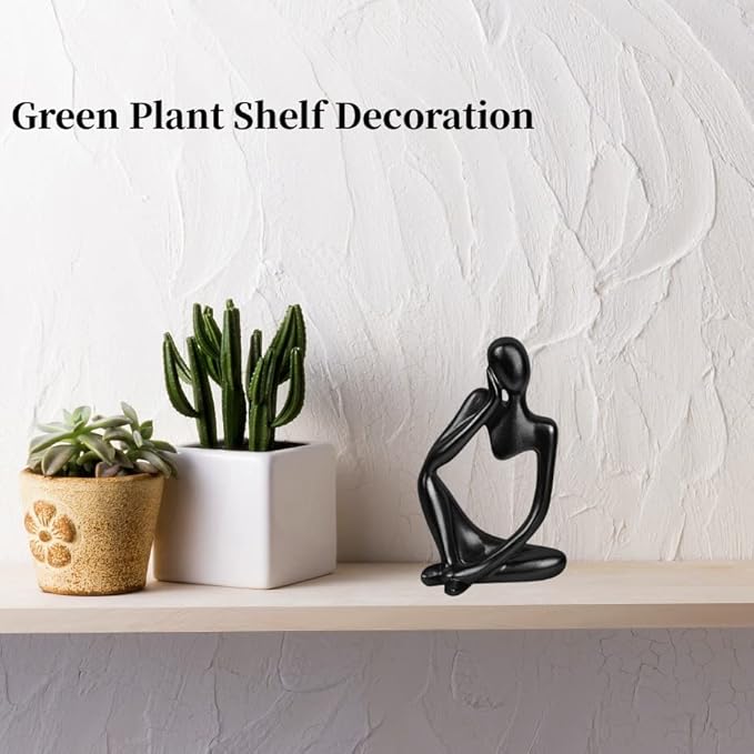 Home Decor Thinker Statue Accents, Set of 3 Thinker Sculptures Office Decor Modern Abstract Resin Decoration on Shelf Table Desk for Living Room Office Bedroom (Large Black)-Ruum Studio Home
