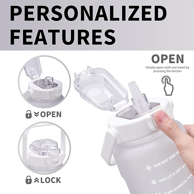 64oz,100oz,128oz Large Motivational Water Bottle with Time Marker, Leakproof & BPA Free Half Gallon Big Water Bottle with Straw Handle Tritan Frosted Water Jug for Gym,Fitness,Outdoor Sports-Ruum Studio Home