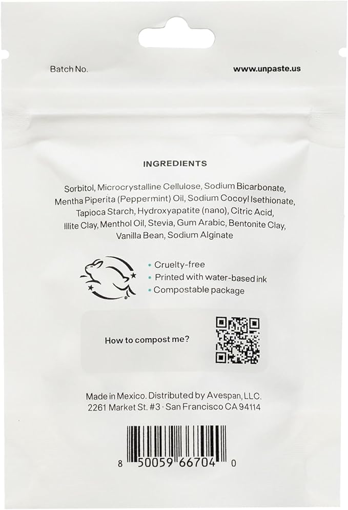 New Formula, Unpaste Toothpaste Tablets, Now w/Nano-HYDROXYAPATITE, Fluoride-Free Mint Remineralizing Tablet, Xylitol Free, Vegan, Plastic Free, Travel-Friendly, Resealable Packet, 125ct/2 mo Supply-Ruum Studio Home