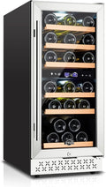 Tylza Mini Fridge 15 Inch Wine Cooler Under Counter, 33 Bottle Dual Zone Wine Fridge with Stainless Steel, Wine Refrigerator Freestanding, Built-in Wine Cellars-Ruum Studio Home