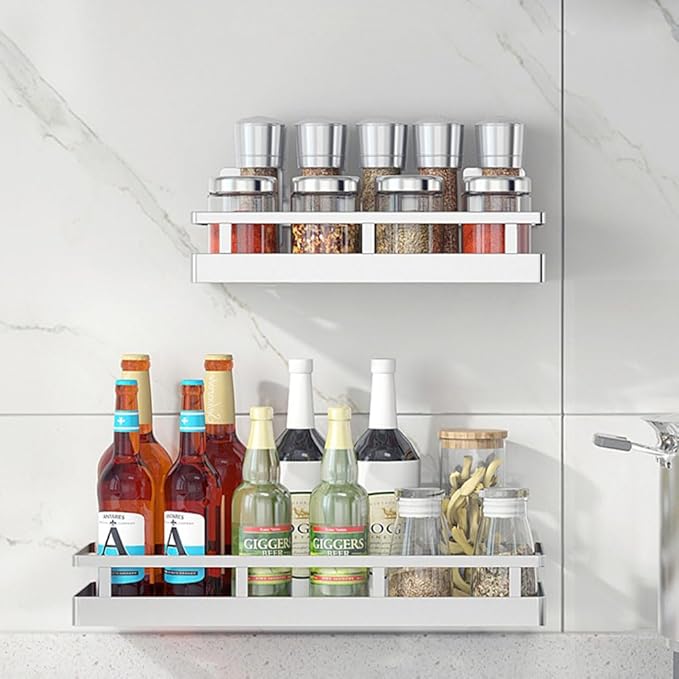 2PCS Kitchen Spice Rack, SUS304 Stainless steel Wall Mount Storage Rack, Seasoning Container, 19.7Inch Spice Organizer, Kitchen Seasoning Hanging Rack, Bathroom Shelf for Storing Toiletries-Ruum Studio Home