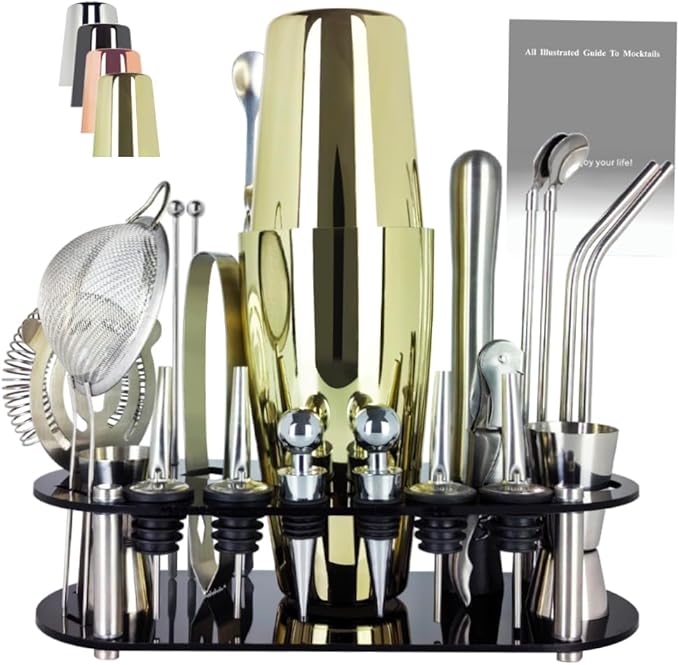 22-Piece Cocktail Shaker Set, 25/20oz Bartender Kit, Bartending Stainless Steel Bar Tools Sets for Drink Mixing, Boston Cocktail Shakers with Stand Recipes Booklet (Rose Copper-25-20oz)-Ruum Studio Home