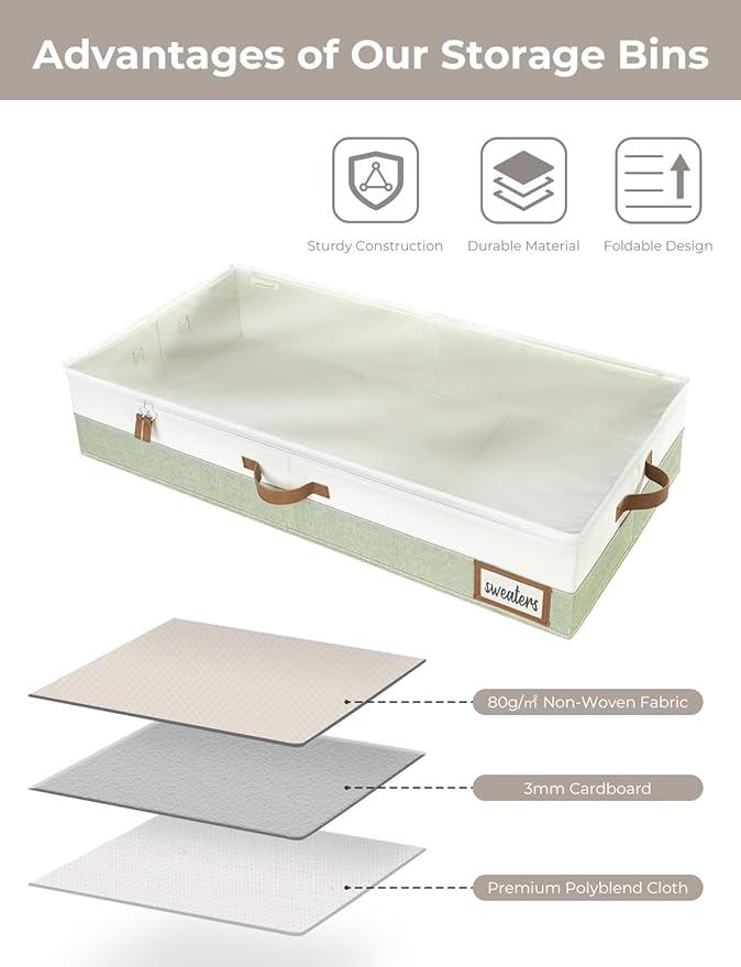 StorageWorks Large Under Bed Storage Containers with Handles and Label Holder, 2 Pack Ultra-thick Fabric Underbed Bins, Closet Organizer for Clothes, Blankets, Sweater-Ruum Studio Home