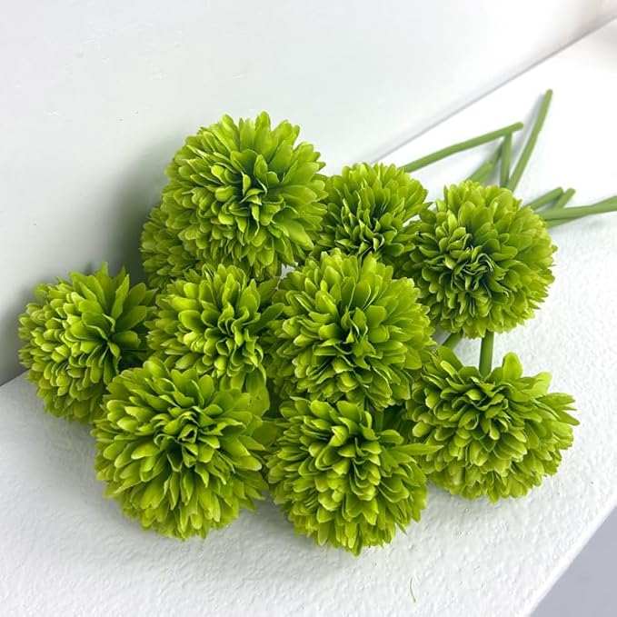 Kimura's Cabin 20Pcs Green Artificial Chrysanthemums Fake Silk Ball Flowers Mums Bouquets Arrangements Wedding Party Decor St Patricks Day Home Kitchen Garden Table DIY Floral Centerpieces (Green)-Ruum Studio Home