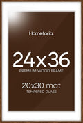 Homeforia 24x36 Walnut Wood Frame, High End Dark Oak 24x36 Large Wooden Poster Frame with Mat 20x30, 24 x 36 Brown Picture Frame Matted to 20 x 30, 36x24 Thin Frame, Tempered Glass, Wall Kit, Set of 1-Ruum Studio Home