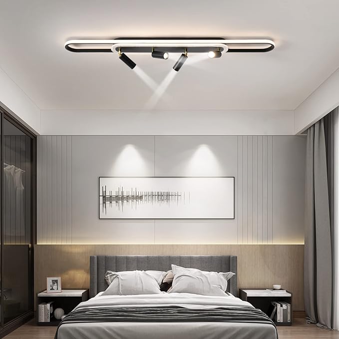 Modern LED Ceiling Light 6-Light track light Spotlight Frosted Black Geometric Ceiling Light Lighting Fixture Dimmable Remote Control Living Bedroom Kitchen Dining Room Fixture-Ruum Studio Home