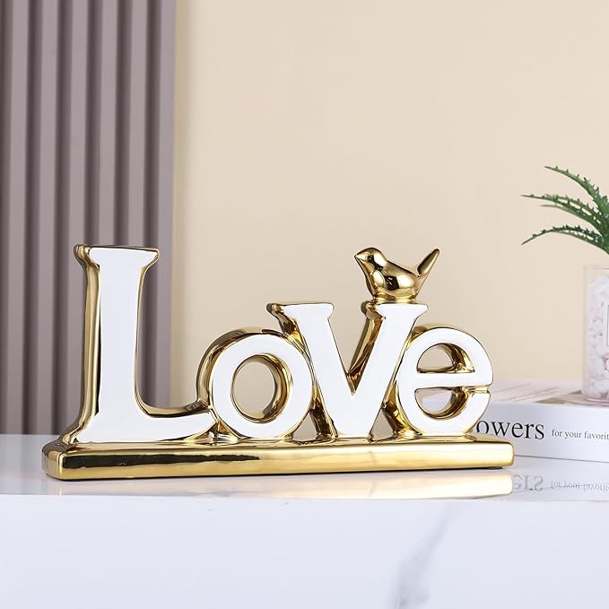 Love Sign Decoration - White & Gold Modern Bird Sculpture Statue, Personalized Love Decor for Living Room, Bedroom, Desktop-Ruum Studio Home