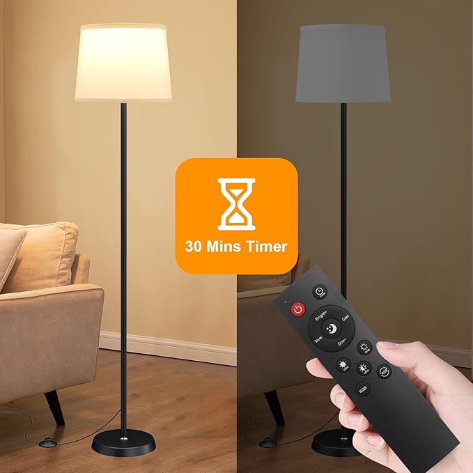 Floor Lamp for Living Room Bedroom,Modern Floor Lamp with Remote, Simple Design with White Shade,Foot Pedal Switch,Dimmable Colors Temperature,9W RGB LED Bulb-Ruum Studio Home