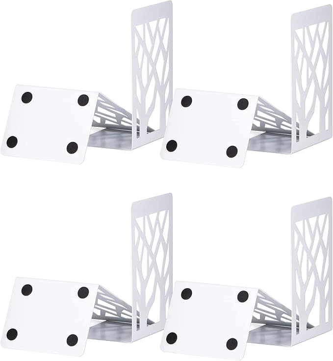 Book Ends, Bookends, Bookends for Shelves, Bookend, Book Ends for Heavy Books, White Metal Book Shelf Holder Home Decorative, Book Stoppers for Shelves, Bookend Supports 4 Pair-Ruum Studio Home