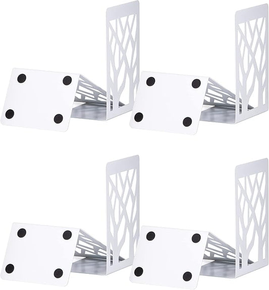 Book Ends, Bookends, Bookends for Shelves, Bookend, Book Ends for Heavy Books, White Metal Book Shelf Holder Home Decorative, Book Stoppers for Shelves, Bookend Supports 4 Pair-Ruum Studio Home