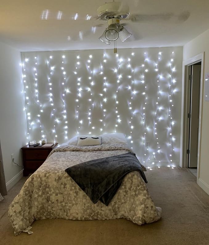 Lighting EVER Curtain Lights Cool White, 306 LED Plug in Hanging Fairy String Light for Bedroom Wall, Indoor Outdoor Backdrop Lighting for Wedding Party Patio (10x10ft, 18 Strings 6.9" Apart)-Ruum Studio Home